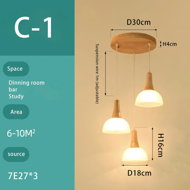 lustre en bois massif et verre luminaire suspendu - vue 5 sur 15
