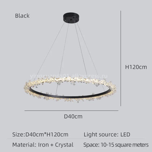 lustre en cristal de luxe avec anneau doré lumineux et élégant - vue 9 sur 18