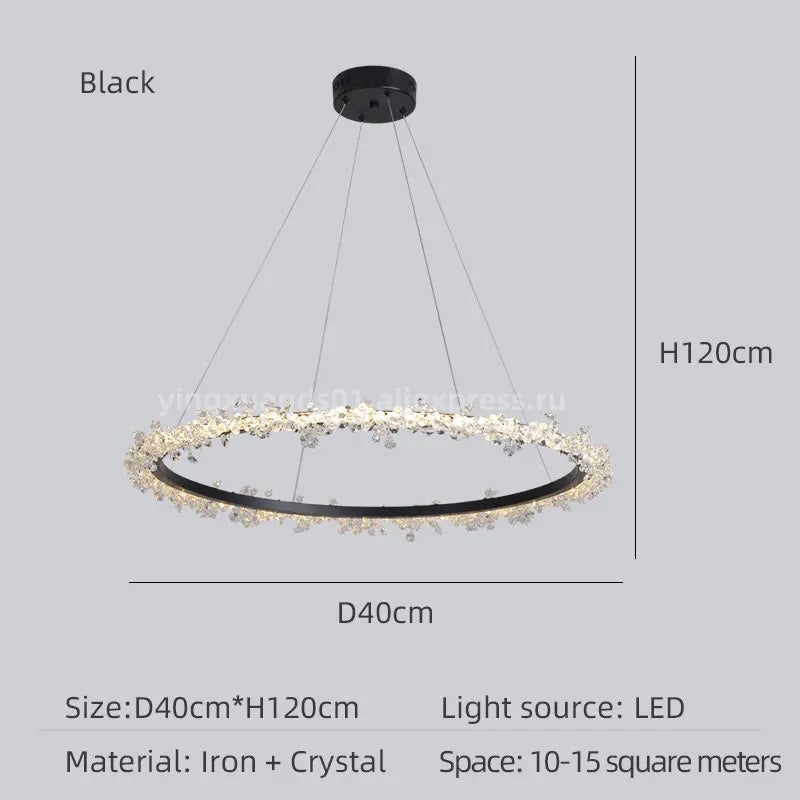 lustre en cristal de luxe avec anneau doré lumineux et élégant - vue 8 sur 18