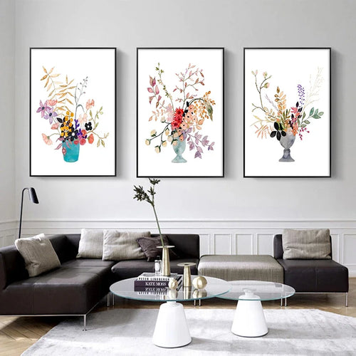 vase à fleurs aquarelle art mural pour décoration intérieure - vue 3 sur 7