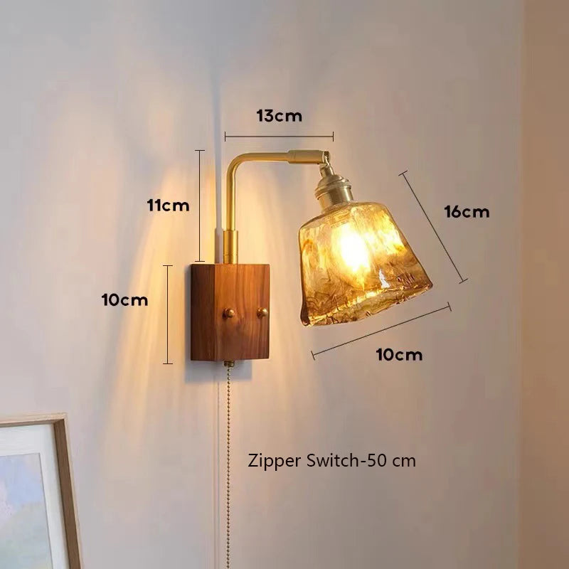 applique murale en bois vintage japonaise design minimaliste avec interrupteur
