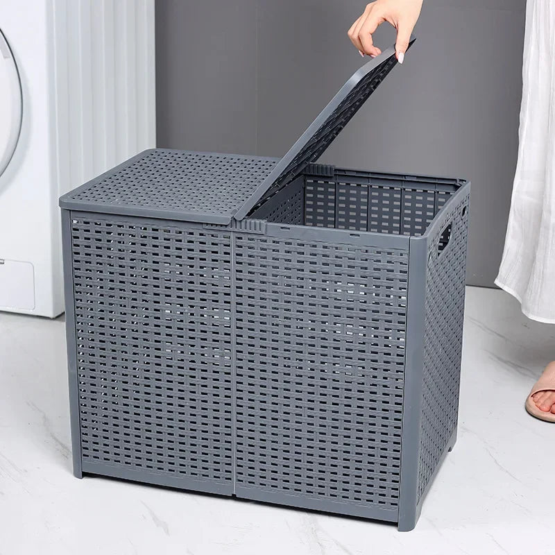 panier à linge pliable avec couvercle et séparation - vue 4 sur 14