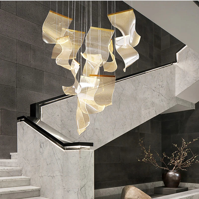lustre en acrylique à led design pour décoration intérieure moderne - vue 3 sur 14