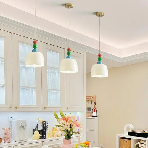 lustre en bois et verre pour bar maison avec led intégrée - vue 3 sur 7