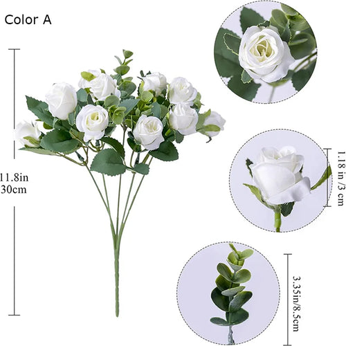 bouquet de roses artificielles avec eucalyptus et pivoine décoratif - vue 13 sur 12