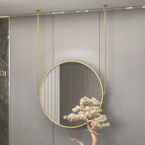 miroir mural rond en métal doré accessoire décoratif élégant - vue 4 sur 6