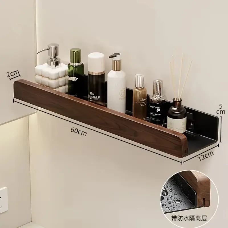 étagère murale en noyer pour rangement et porte-serviettes - vue 6 sur 10