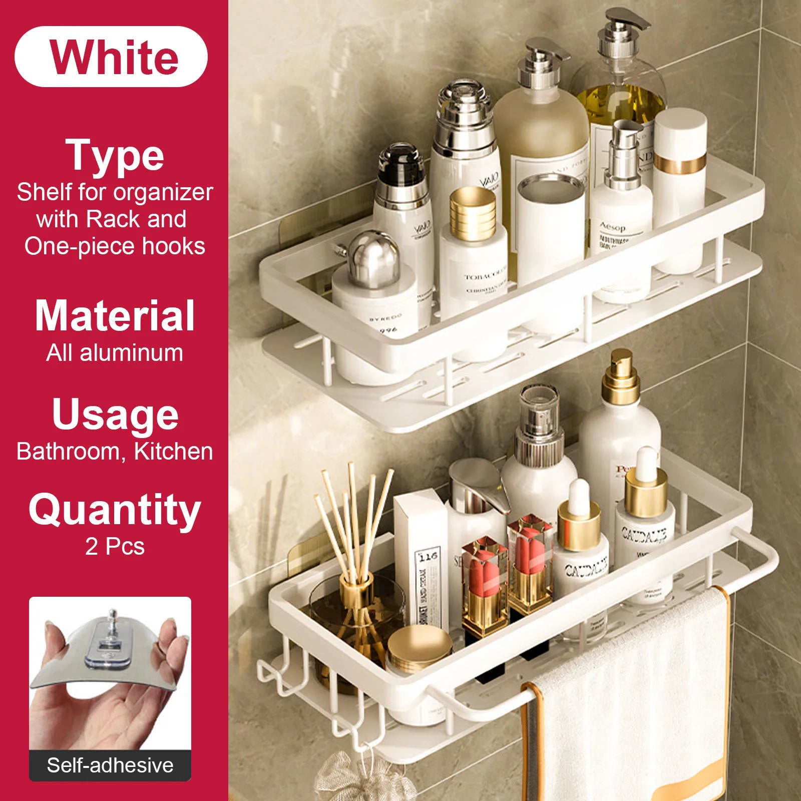 etagère murale sans perçage pour rangement de salle de bain et cuisine - vue 25 sur 30