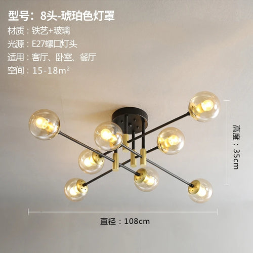 lustre nordique moderne led avec boules de verre - vue 12 sur 18