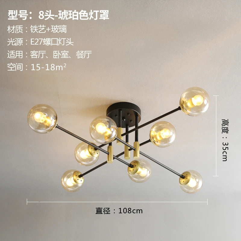 lustre nordique moderne led avec boules de verre - vue 11 sur 18