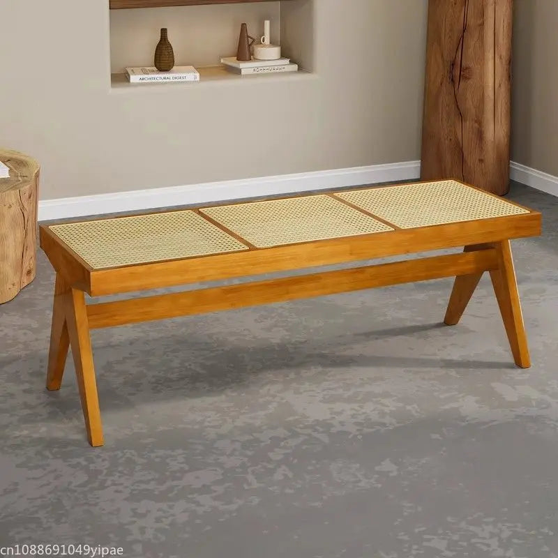banc en rotin massif chaise longue et ottoman rétro polyvalent - vue 2 sur 14