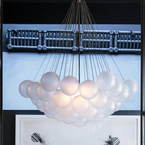 Boules de verre blanches modernes suspension lumières pour salle à manger salon chambre cafés Hall décor à la maison lustres intérieur Lustre Luminaire - vue 6 sur 10