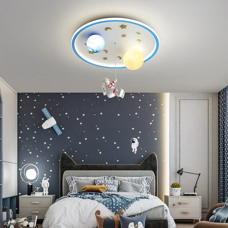 plafonnier led nordique créatif planète astronaute pour enfants - vue 2 sur 12