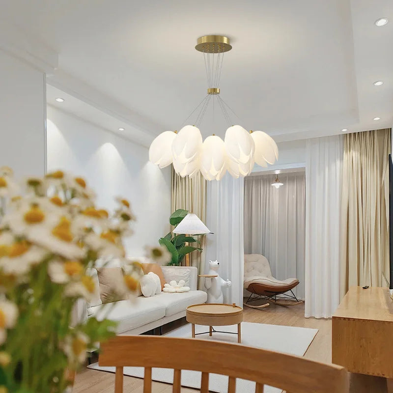 lustre moderne tulipe sandyha suspension led lampara soffitto - vue 4 sur 8