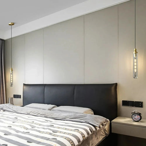 lustre en verre transparent avec cordon réglable en cuivre - vue 5 sur 8