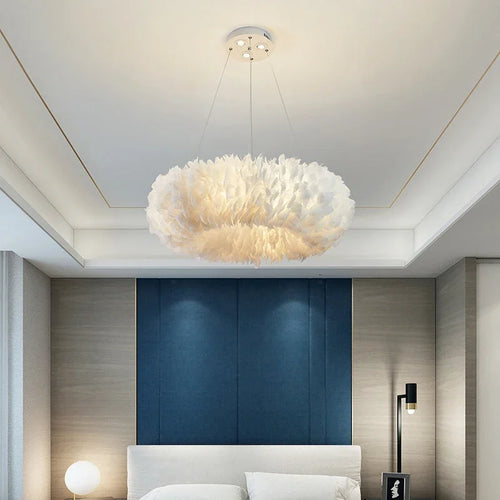 lustre nordique moderne avec plumes led pour décoration intérieure - vue 2 sur 21