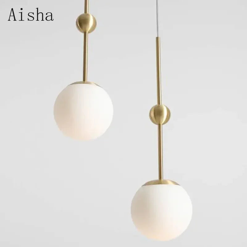 lustre en verre doré design créatif trois têtes éclairage moderne - vue 4 sur 9