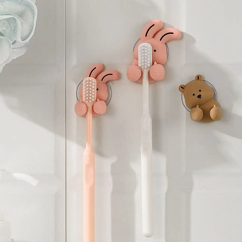 porte-brosse à dents lapin en silicone avec ventouse et crochet rangement - vue 2 sur 8