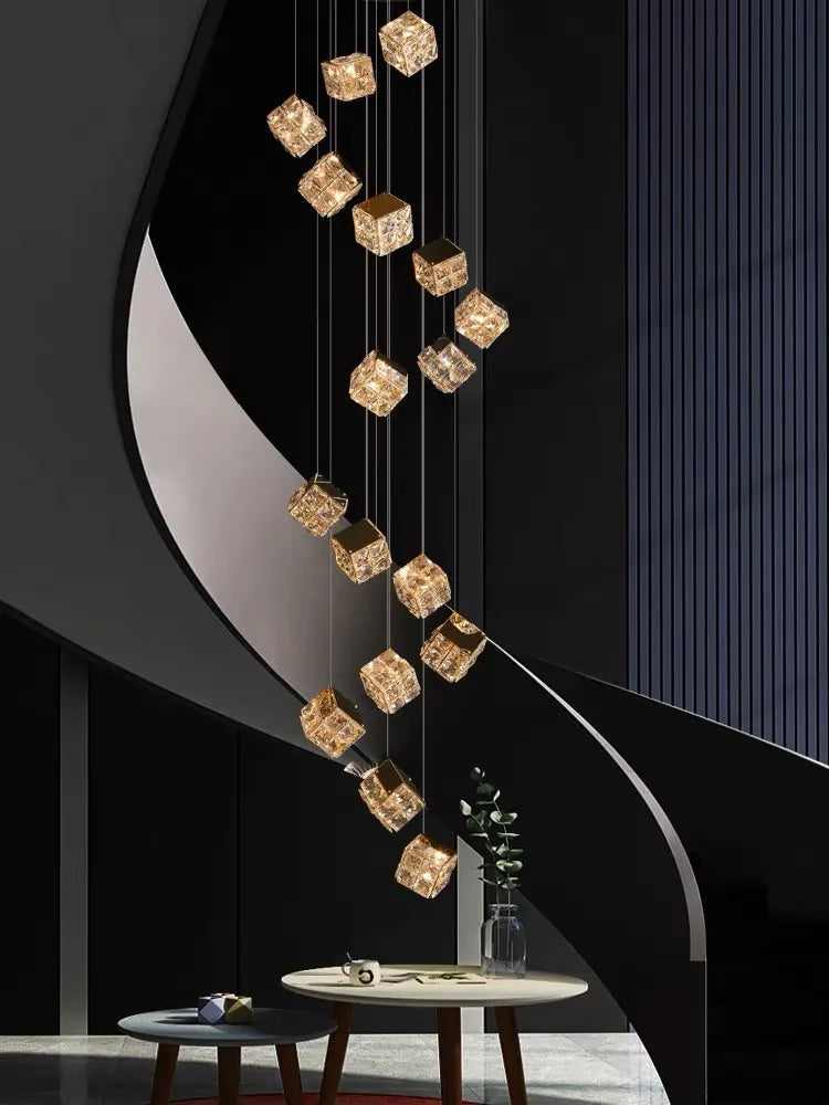 Modern Light Luxury K9 Crystal Villa Living Room Elevated loft Apartment Jumping Floor Rotating Hotel Duplex Floor Pendant Light - vue 4 sur 7