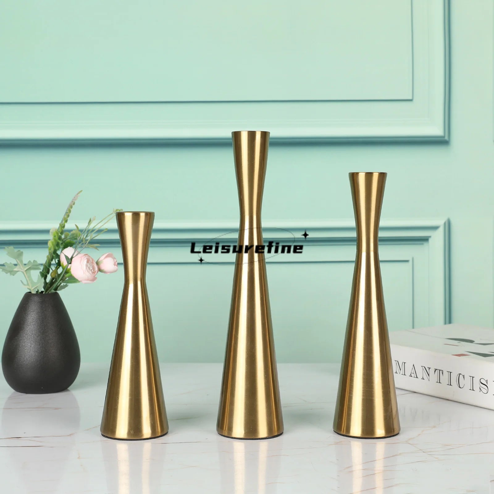 lot de 3 bougeoirs en fer design moderne pour décoration festive - vue 8 sur 8