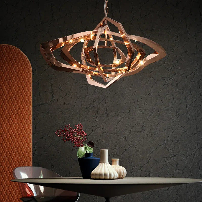 New Designer LED Living Room Chandeliers Stainless Steel Creative Dining Bedroom Lighting Postmodern Light Luxury Hanging Lamps - vue 4 sur 6