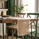 Chemin de table style champetre beige avec pompons