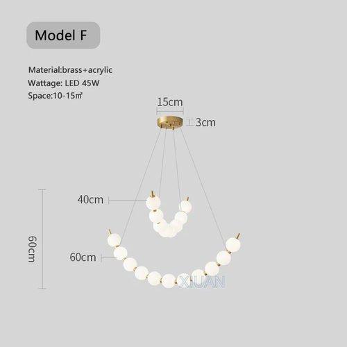 lustre suspension en acrylique blanc avec perles - vue 9 sur 16