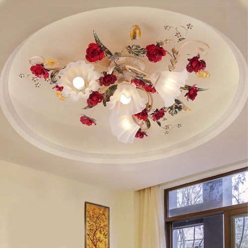 américain Rural fleur cuisine princesse filles chambre plafonnier assis lumière LED moderne plafonnier pour salon - vue 5 sur 9