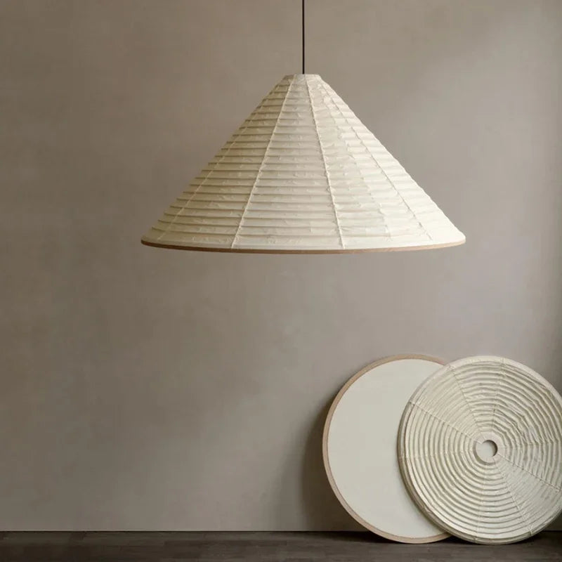 suspension japonaise wabi-sabi lampe en papier de riz design pliable - vue 1 sur 8