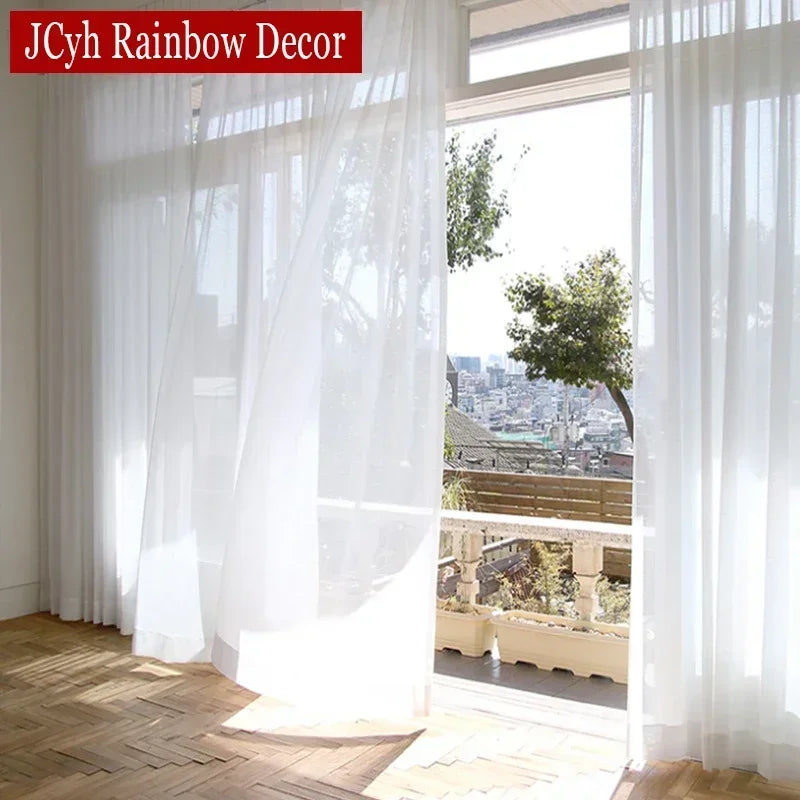 Voilage tulle transparent style moderne pour salon fenetre - vue 4 sur 7