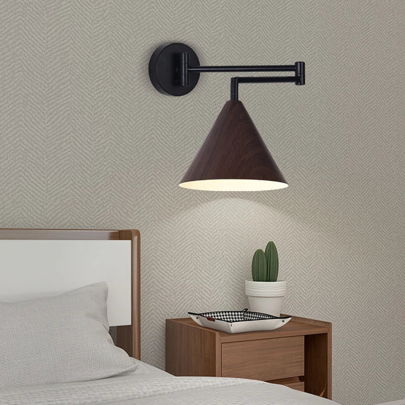 applique murale rotative en bois avec bras pivotant réglable - vue 6 sur 18