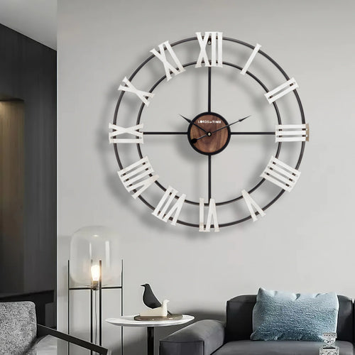 horloge murale moderne rétro en fer noir style 3D chiffres romains - vue 3 sur 6