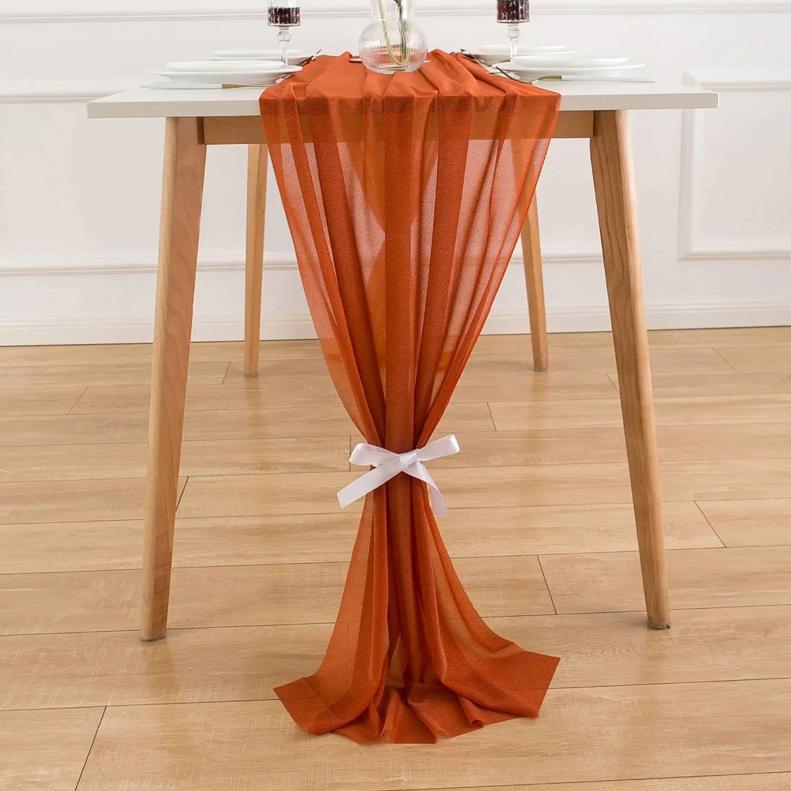 Chemin de table mousseline bohème transparent couleur mariage - vue 4 sur 7