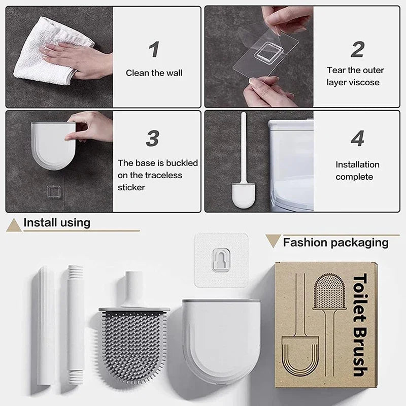 brosse de toilette suspendue en silicone avec support séchage rapide - vue 6 sur 11