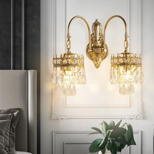 applique murale vintage luxe en cristal doré à deux lumières - vue 4 sur 6