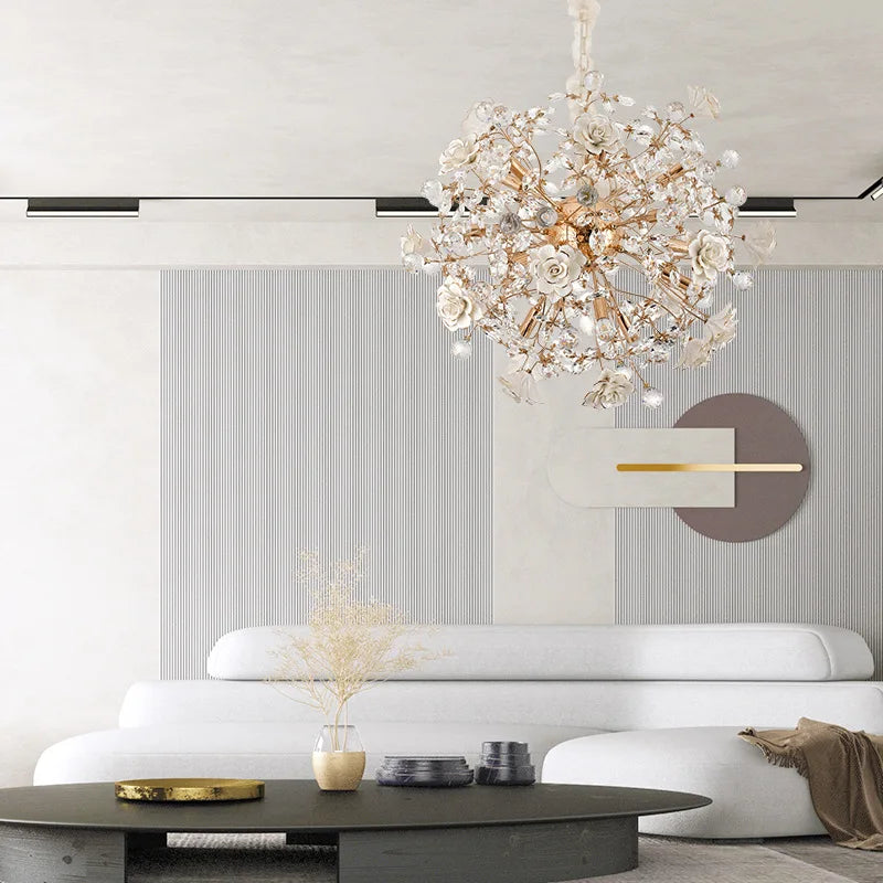 Lustre céramique blanc fleurs décoration - vue 4 sur 12