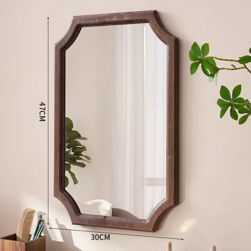 miroir vintage en bois massif miroir maquillage étanche mural antirouille - vue 13 sur 15