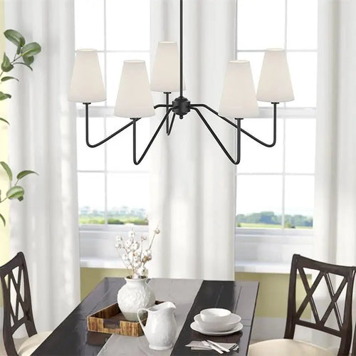 Lustres classiques or poli/noir avec abat-jour en lin blanc lustre moderne de chambre à coucher - vue 4 sur 14