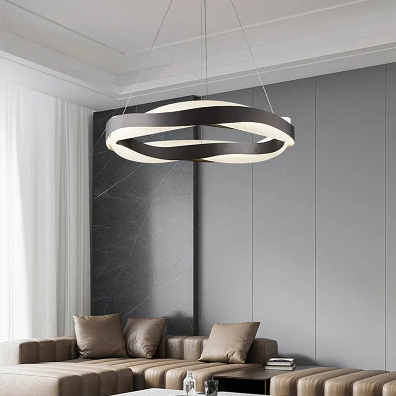 Lustres de cercle noir d'or de luxe décoration de la maison suspension pour salon Restaurant Hall lampes suspendues de plafond en acrylique - vue 4 sur 12