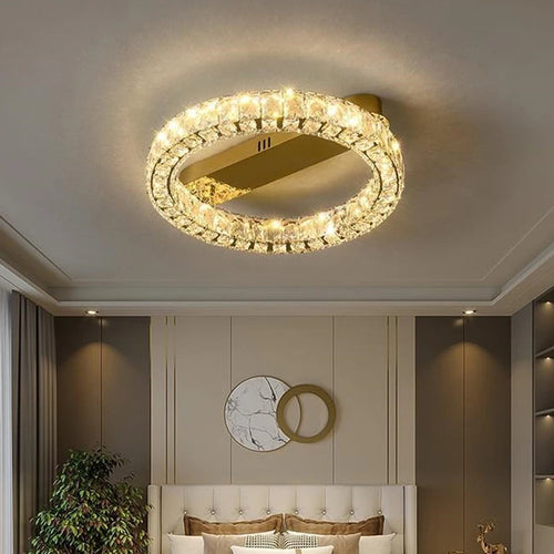 Plafonnier anneau led luxe dimmable doré cristal - vue 4 sur 5