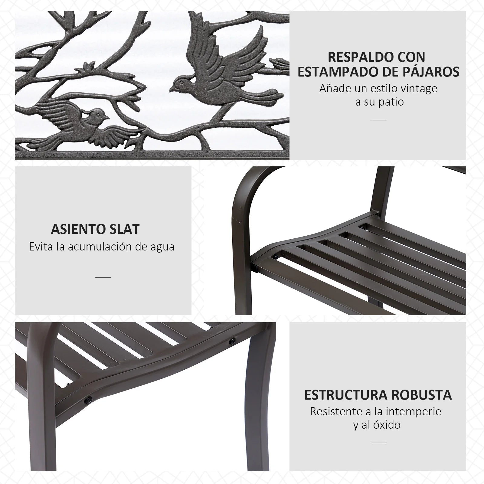 banc de jardin marron avec dossier animal design élégant et confortable - vue 6 sur 6