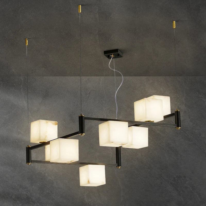 plafonnier led suspendu marbre blanc design moderne décoratif idéal villas - vue 5 sur 16