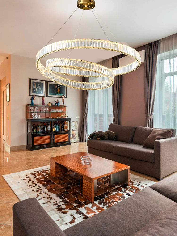 suspension led moderne en cristal design élégant et réglable - vue 3 sur 9