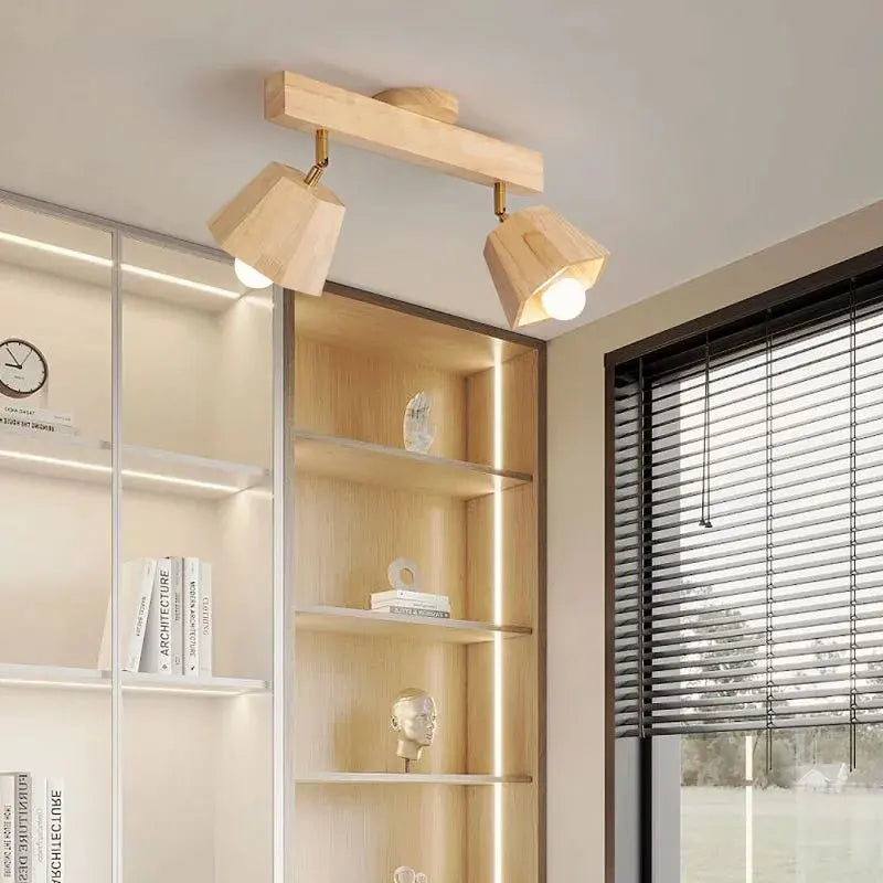 Plafonnier LED moderne en bois pour allée chambre vestiaire toilette magasin couloir luminaire sur rail Long lustre avec projecteur - vue 6 sur 15