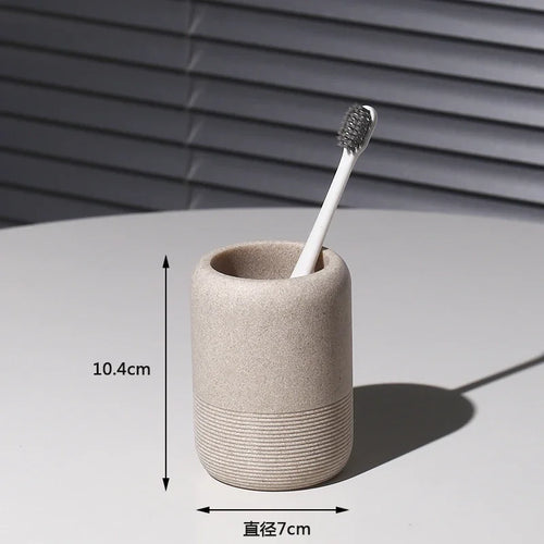 kit moderne d'accessoires de salle de bain en sable et gravier - vue 9 sur 18