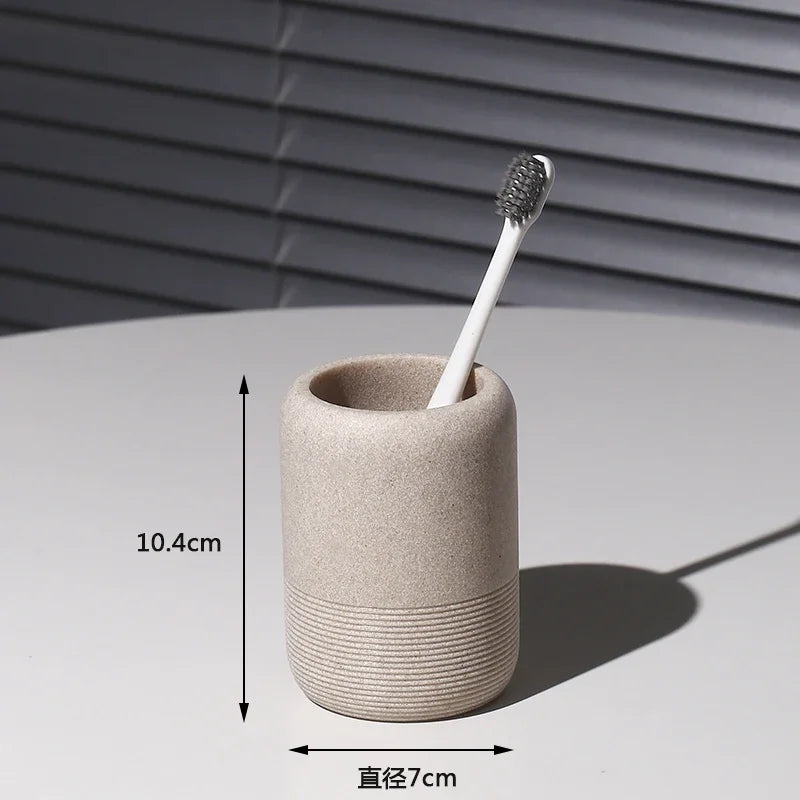 kit moderne d'accessoires de salle de bain en sable et gravier - vue 8 sur 18