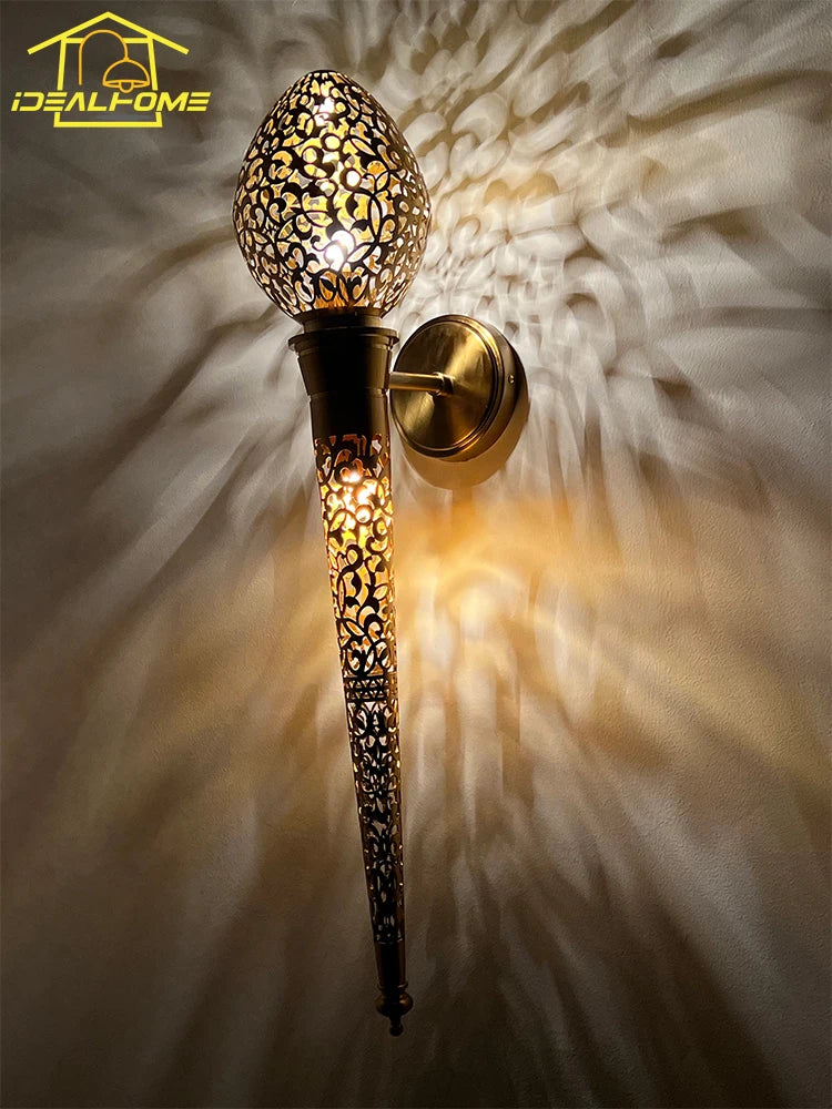 applique murale marocaine sculptée torche exotique à led pour intérieur - vue 2 sur 6