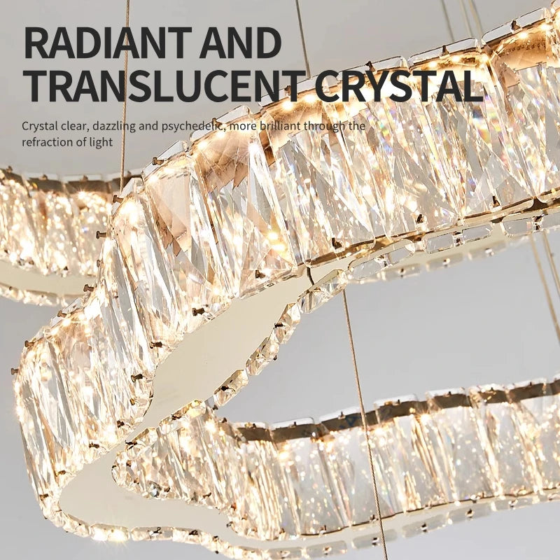 lustre moderne en cristal avec éclairage led design élégant - vue 5 sur 13