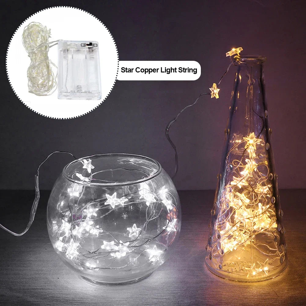 guirlande lumineuse en cuivre avec étoiles décoratives à piles - vue 2 sur 8