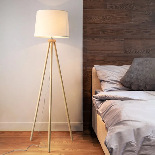 Nordique bois art bois massif lampadaire tissu art abat-jour salon chambre chevet décoration de la maison moderne lampadaire LED - vue 3 sur 7